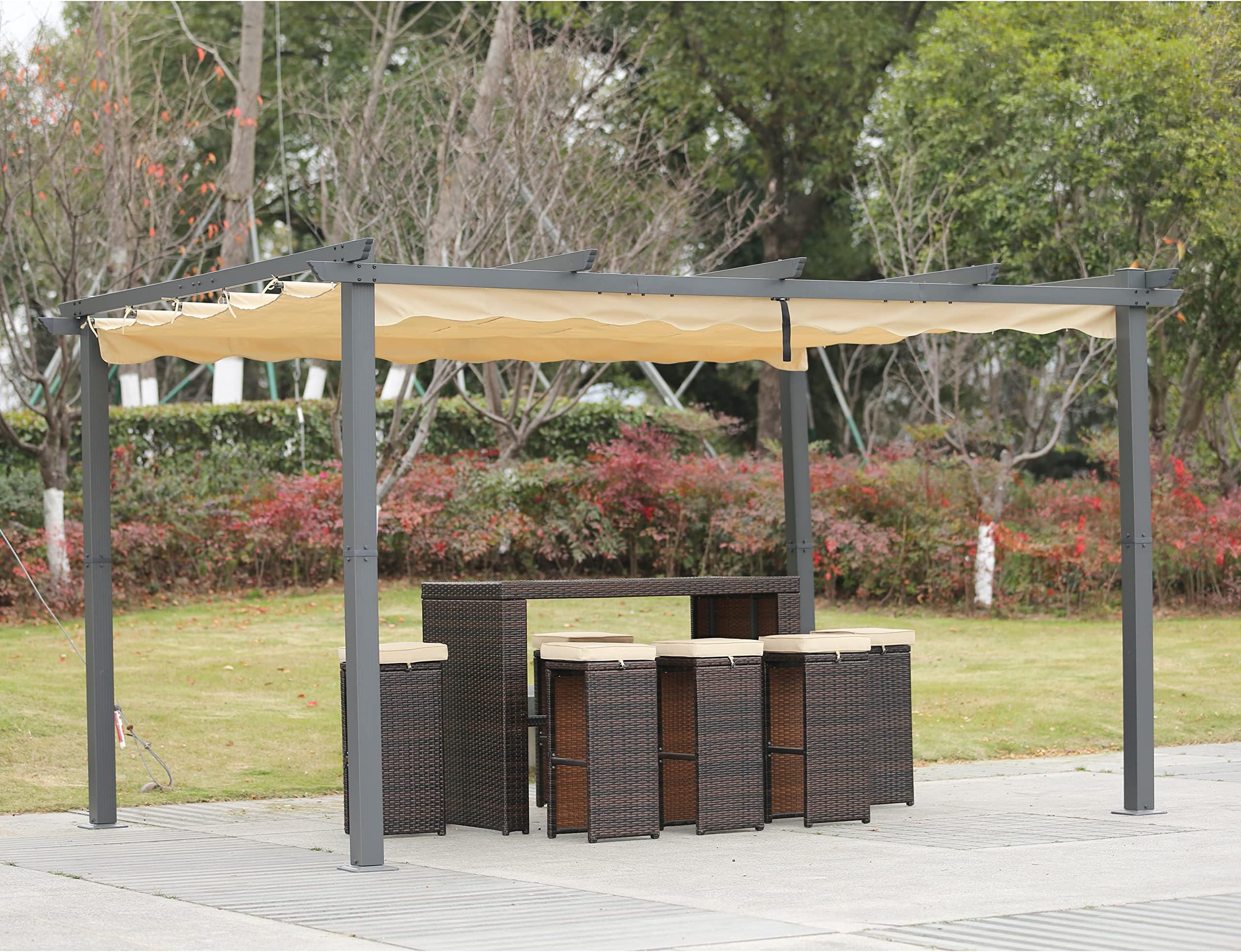 Angel Living 3x4M Aluminum Patio Pergola with Retractable Canopy for ...