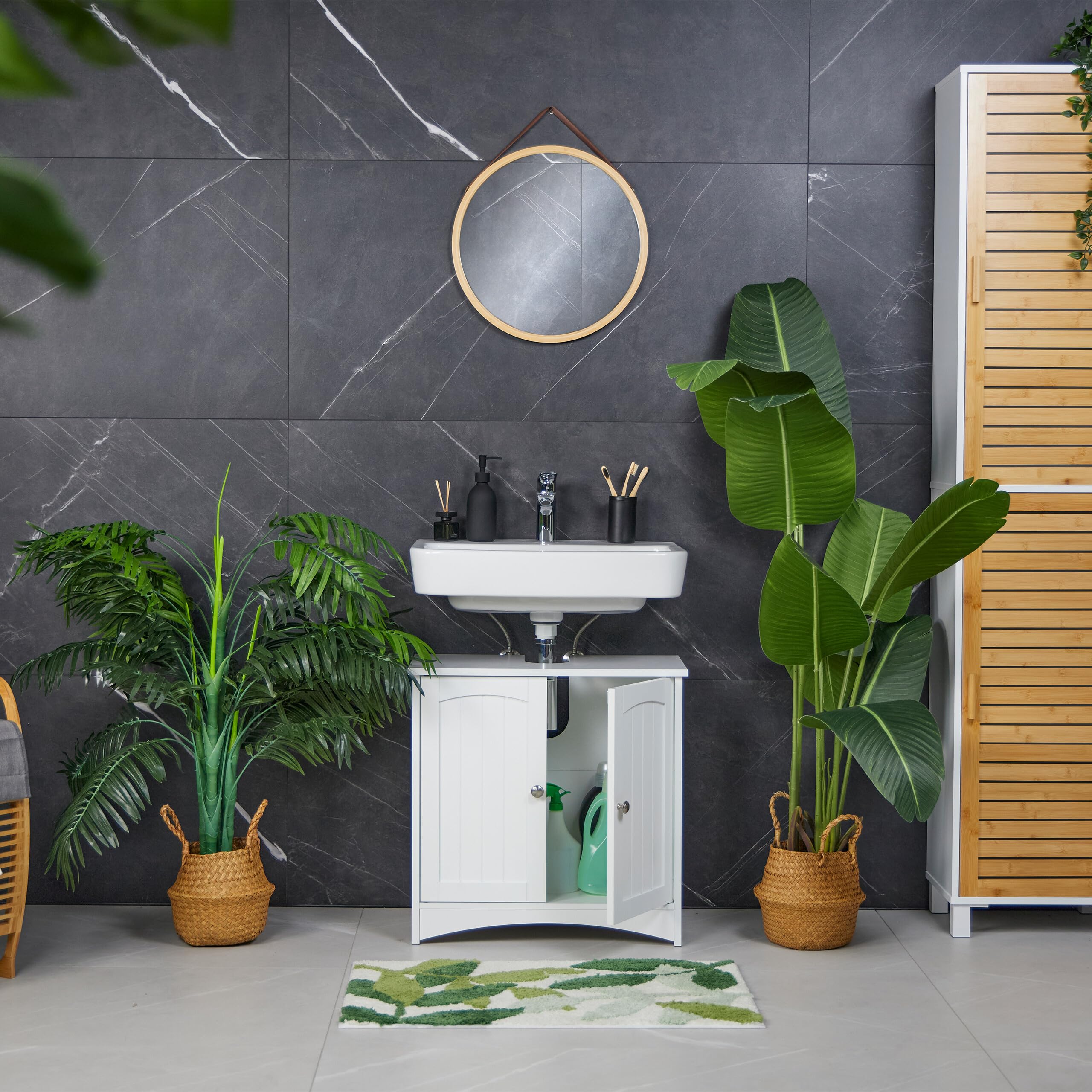 Relaxdays Mobiletto Sottolavabo, HLP: 60x60x31 cm, Armadietto sotto Lavandino, Mobile Lavello da Bagno, in MDF, Bianco