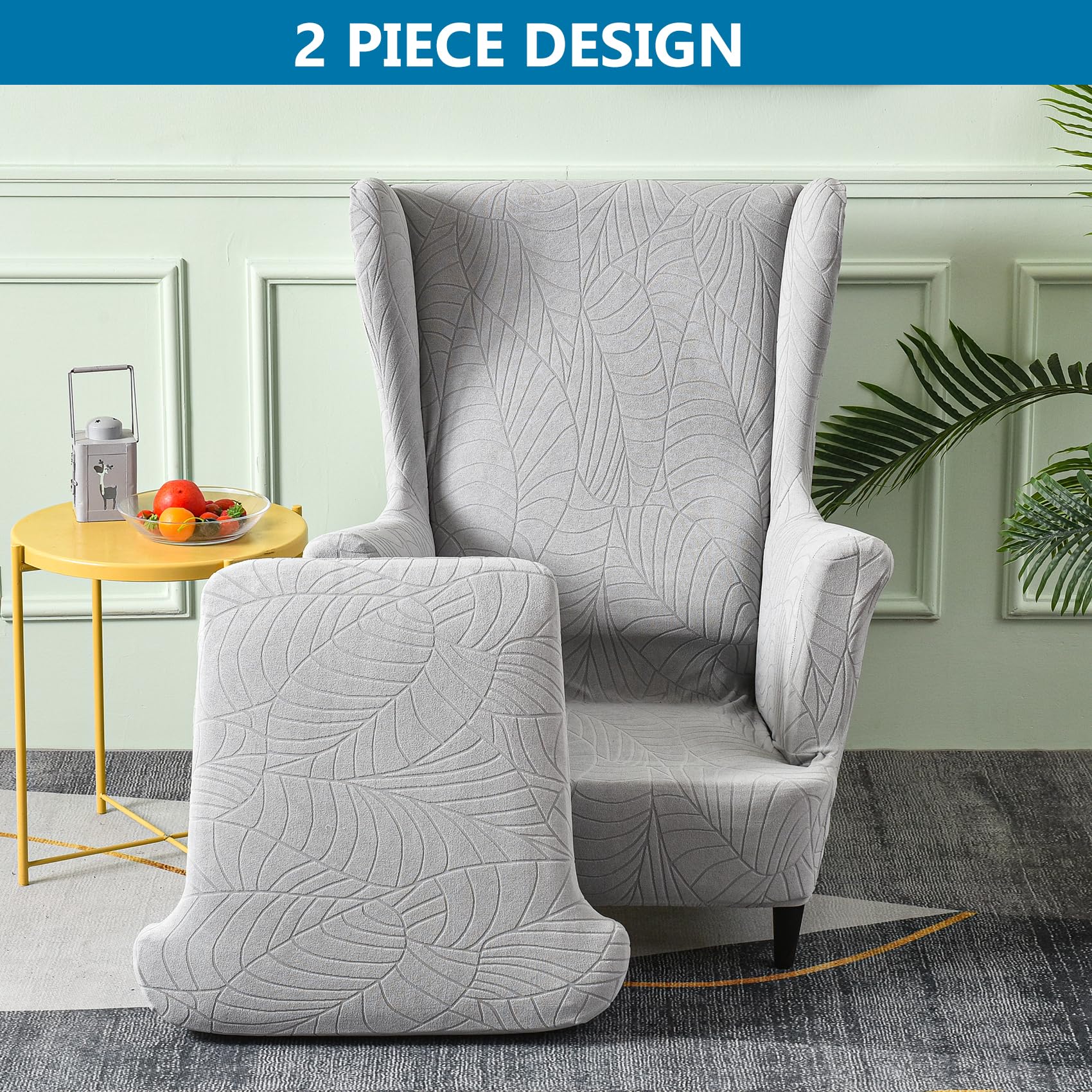 HZDHCLH Wingback Chair Covers 2 Piece With Arms Fashionable Elastic Sofa Protective Chair Cover Furniture Protection Chair Cover Suitable For Armchair Living Room Bedroom Hotel (Light grey jacquard) - Image 4