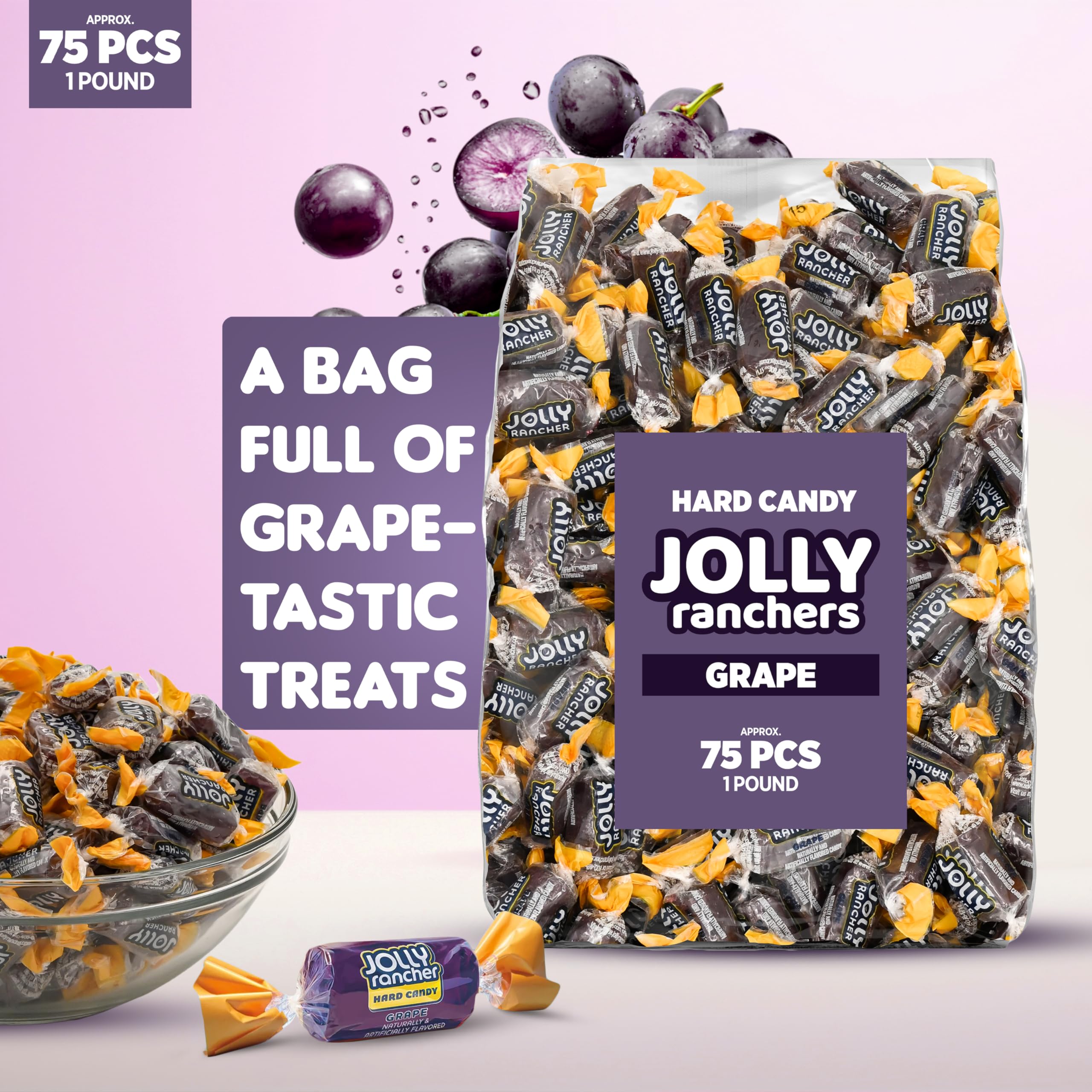 Grape Jolly Ranchers Hard Candy – Original Flavor – 1 LB Bulk Bag (Approx. 75 Pieces) – Individually Wrapped Tart & Sweet Treats for Baby Showers, Back to School, Birthdays & Gift Bags