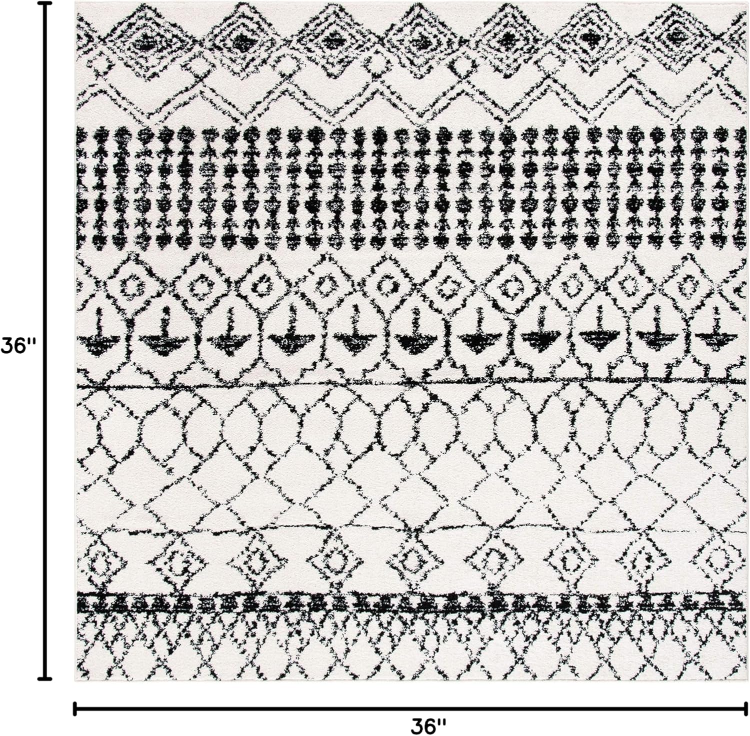 SAFAVIEH Tulum Collection Area Rug - 3' Square, Ivory & Black, Moroccan Boho Distressed Design, Non-Shedding & Easy to Clean, Ideal for Entryway, Foyer, Accent Space, Bedroom (TUL229B)