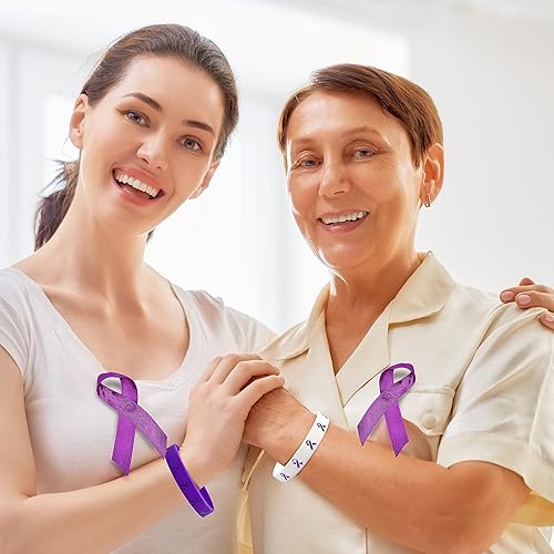 Miniatura 5 de 30 pulseras de silicona con cinta morada, esperanza, fuerza, fe, valor, concienciación, conciencia sobre el abuso animal, Alzheimer, lupus y cáncer