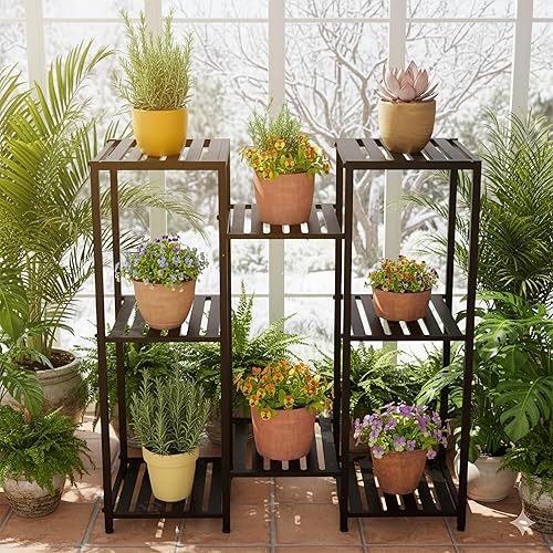 Miniatura 2 de Relaxdays Soporte para plantas, 8 niveles, metal, estantes para macetas y hierbas, estante para plantas de interior, HWD 31.9 x 31.5 x 11.2 in, negro