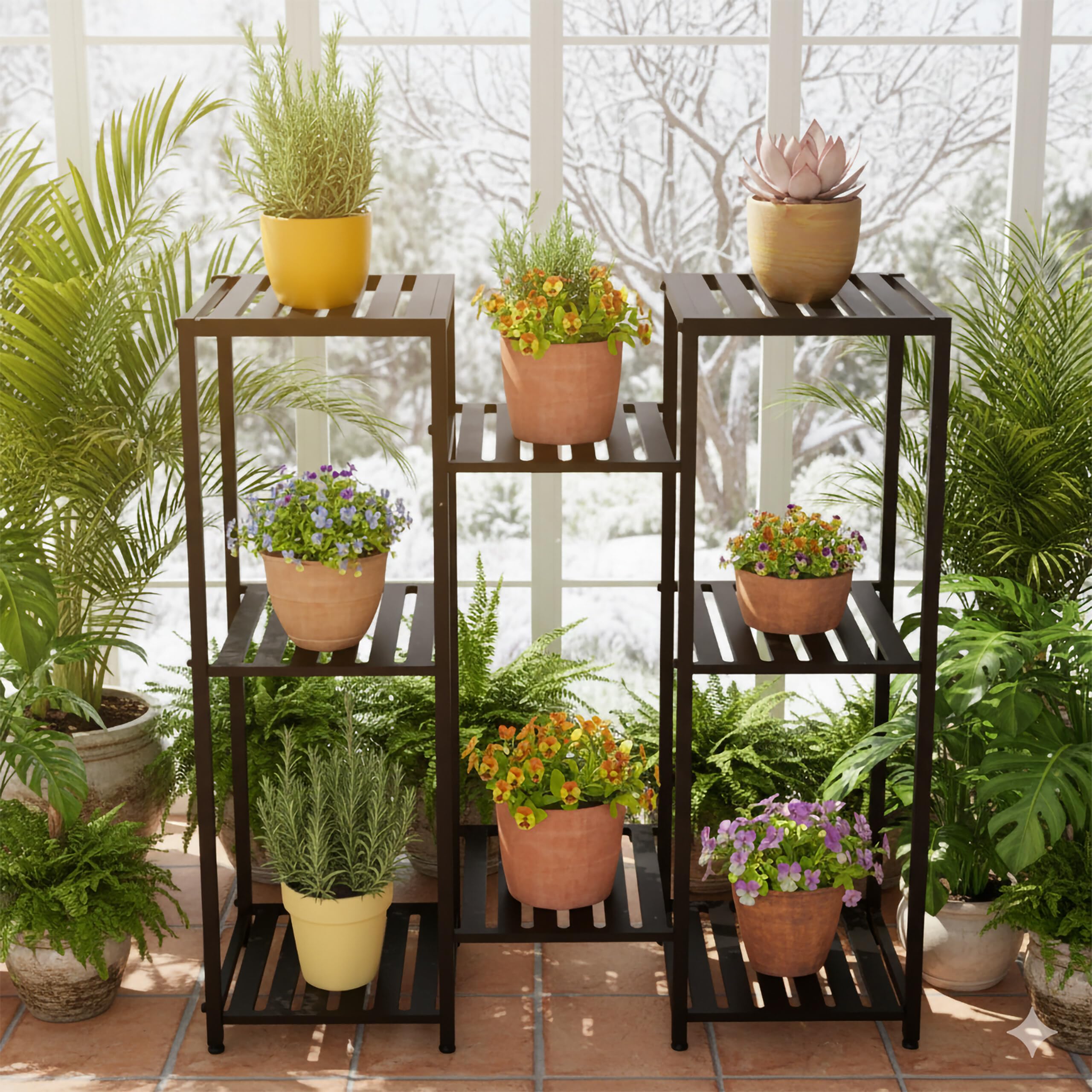 Relaxdays Scaffale Portapiante a 8 Ripiani, Supporto per Vasi Fiori, Scala Piante HLP: 81x80x28,5