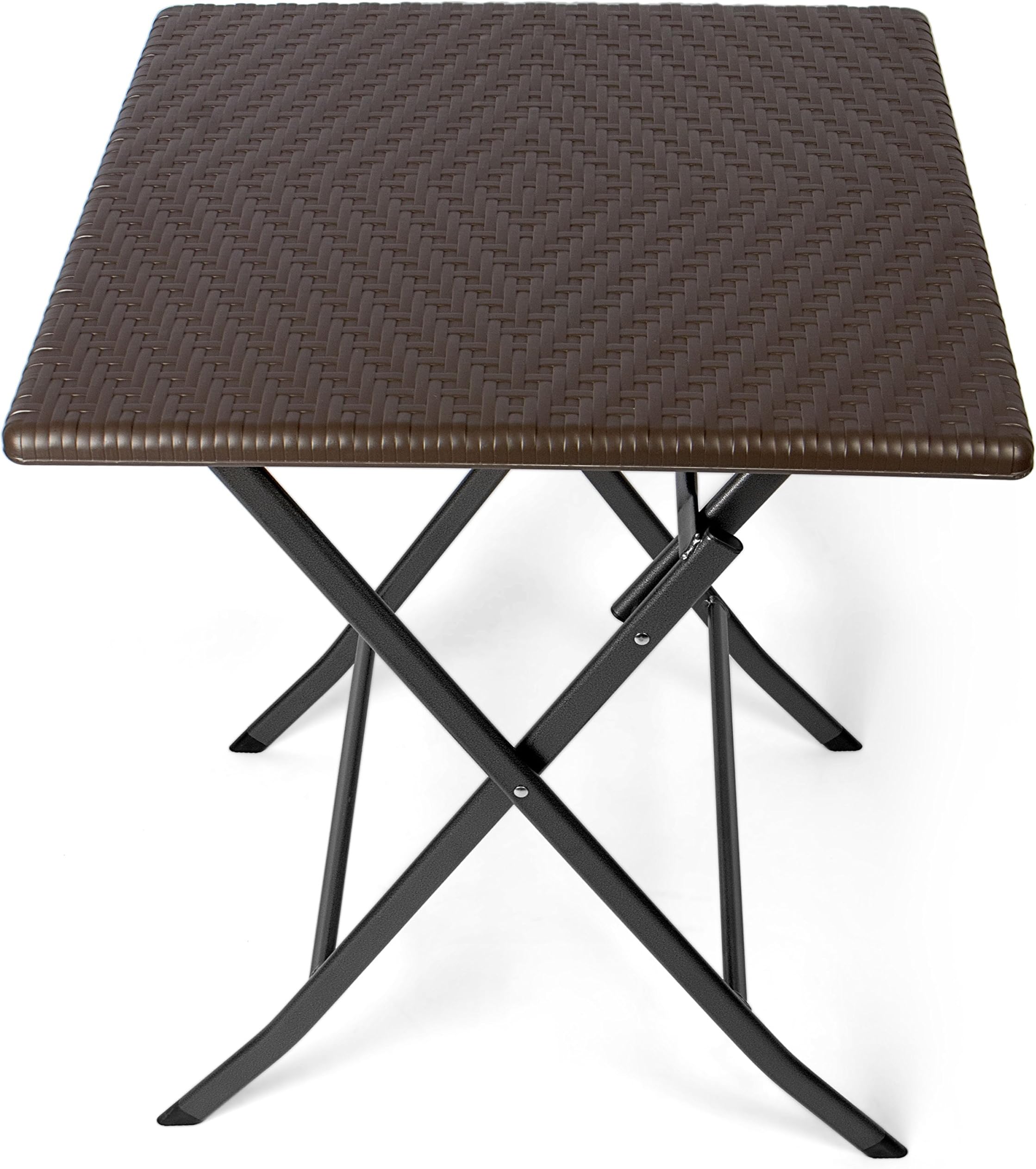 Side Table in Rattan Optic – Suitable for Garden, Terrace and Balcony – Bistro Table with Steel Frame, Brown, 61.5 x 61.5 x 73 cm