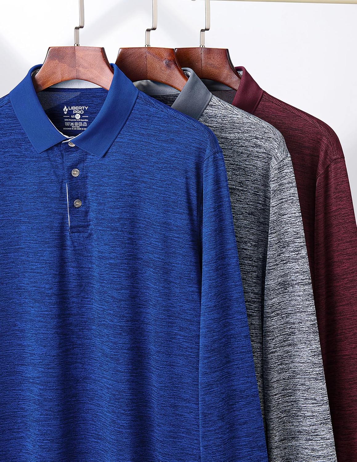 3 Pack: Dry Fit Long Sleeve Polo Shirts for Men, Athletic Collared Golf T-Shirts Performance Tops - Image 2