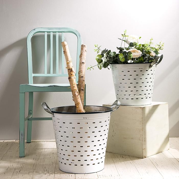Buy Glitzhome Galvanized Planter Rustic Metal Bucket Planters with Handles Farmhouse Planters
