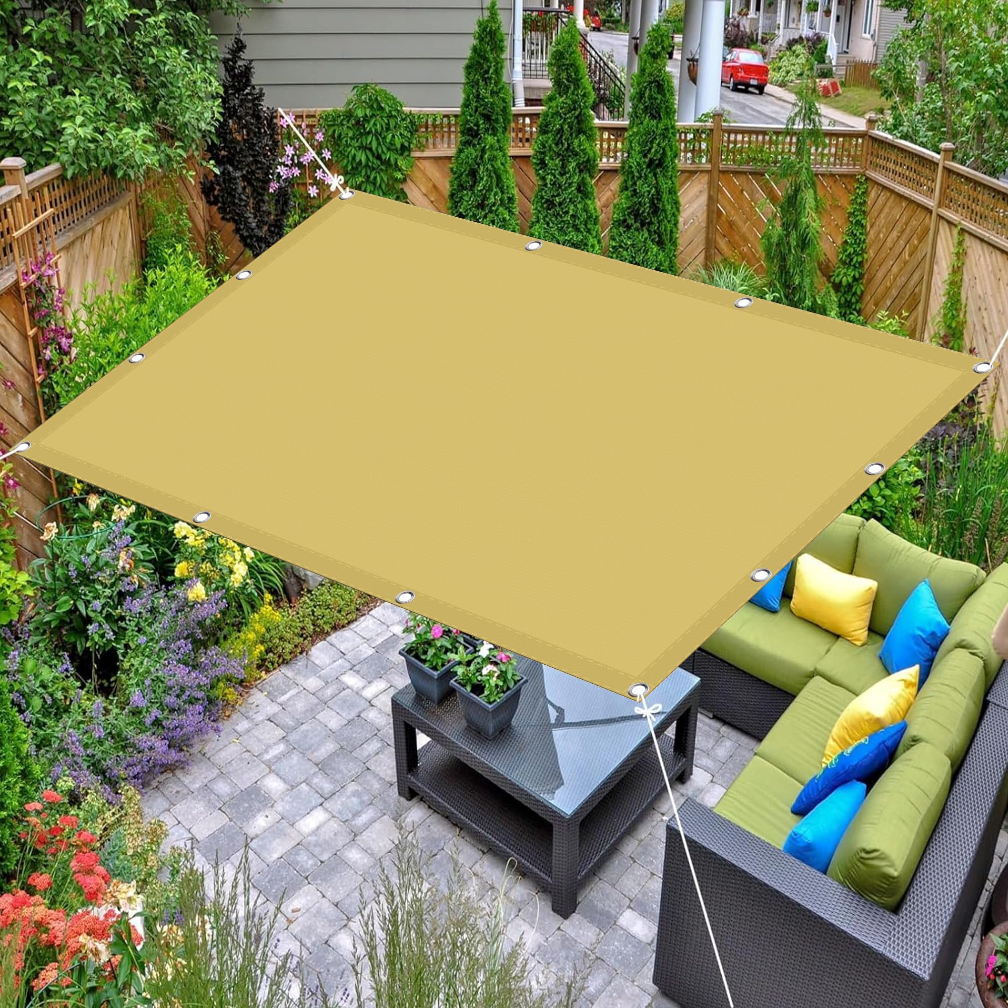 Voile d'ombrage de terrasse rectangulaire imperméable et résistante aux UV