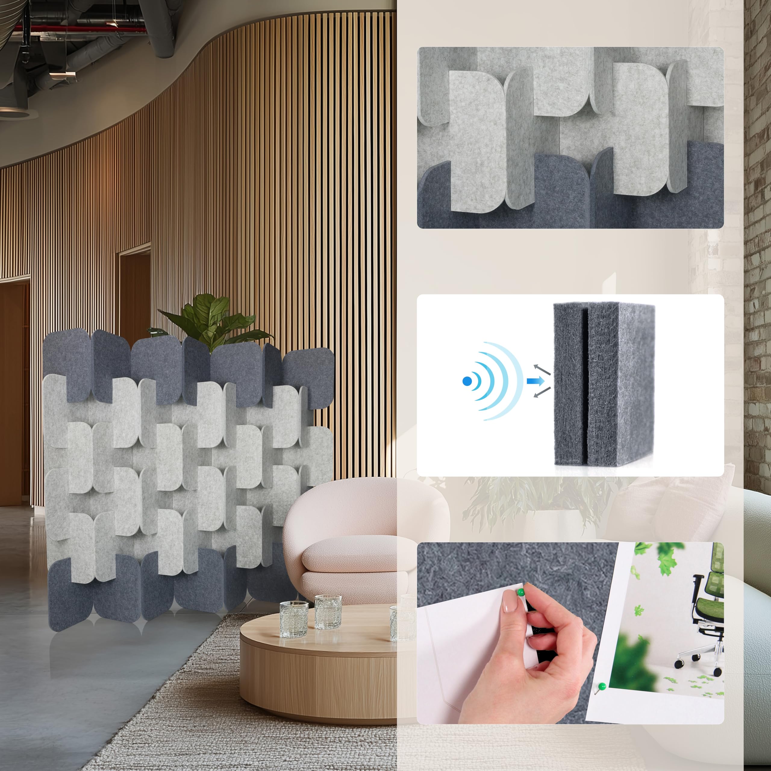 hjh OFFICE Akustik Trennwand 164x174 cm FLEXMIUT Plug 6er Set Stehwand erweiterbar, dekorativer Sichtschutz, Grau/Hellgrau