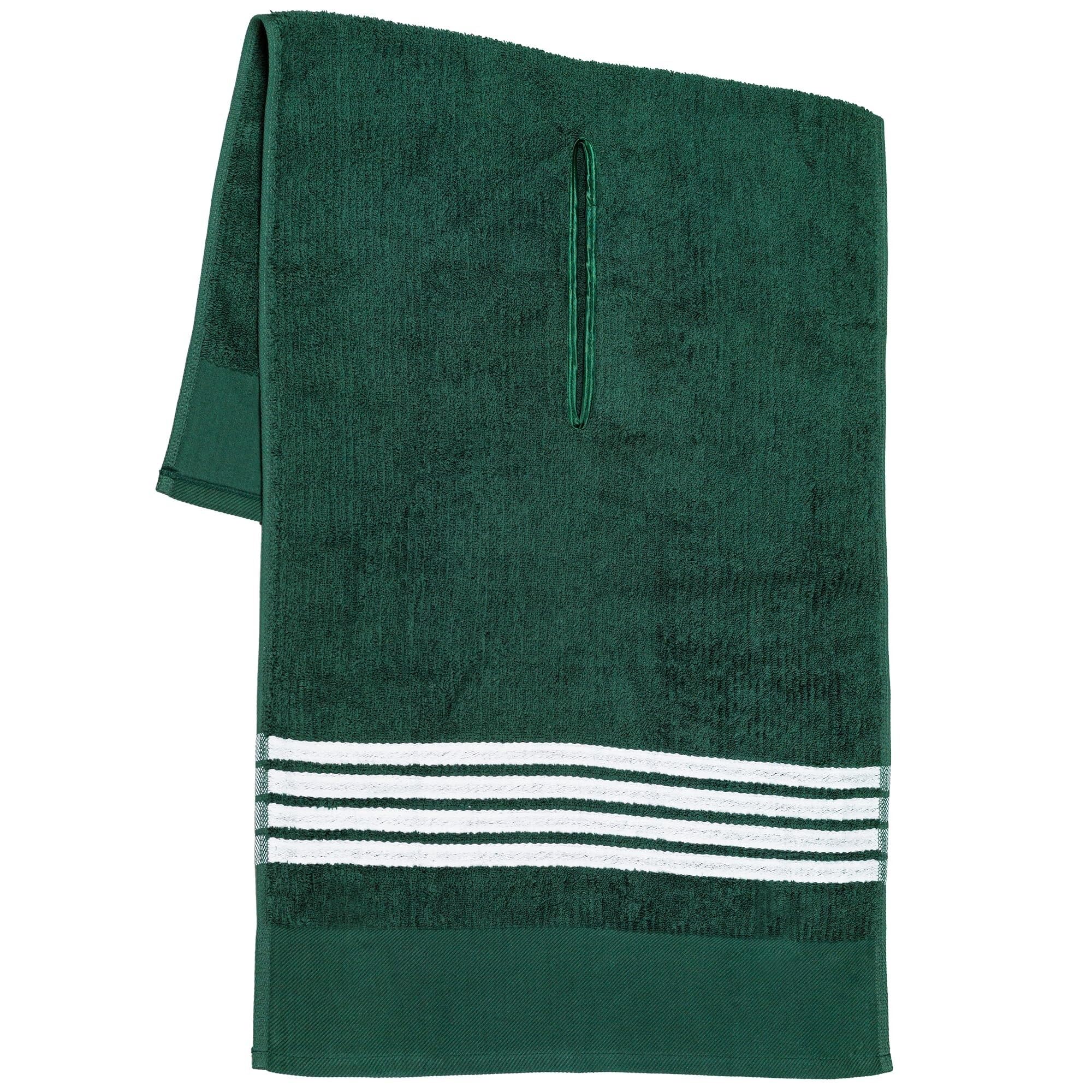 Barley Direct Tour Towel Large Terry Cloth Caddy Towel, Absorbent 19" x 44", Center Cut, Perfect Hang Golf Cart Accessory and Golf Bag, White with Blue Stripes(Green W/White Stripes)
