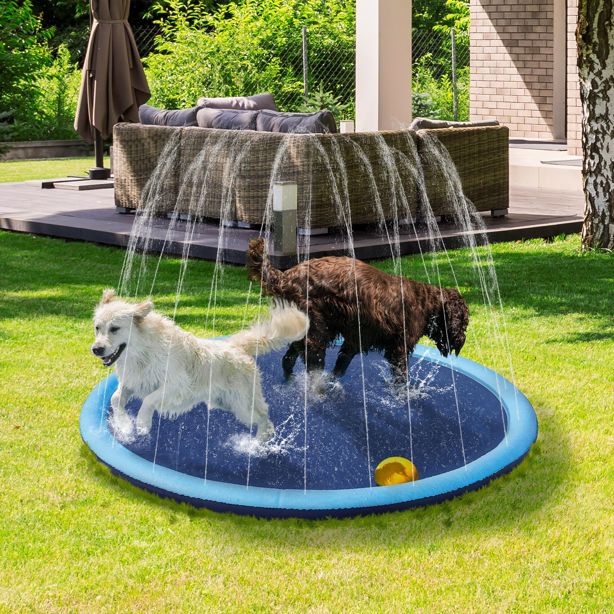 Yaheetech Hundepool 150cm, Faltbarer Splash Sprinkler Pad, 0.58mm Verdickt Wasserspielmatte, Anti-Rutsch & 4 Flicken, Hunde Wasserspielzeug Hundeplanschbecken, Sprühmatte Sprühkissen für Sommer Garten