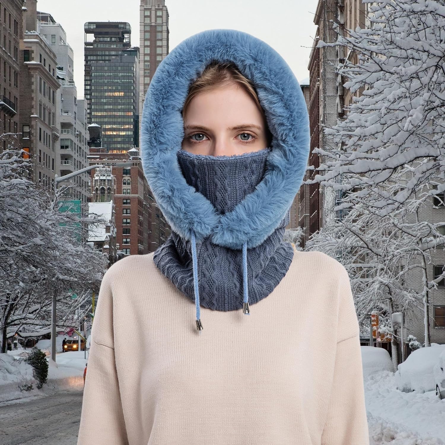 HUAMULAN Women Winter One Piece Beanie Hat Slouchy Fleece Balaclavas Face Mask Neck Scarf Set Earmuff Ski Snow Knit Hats - Image 5