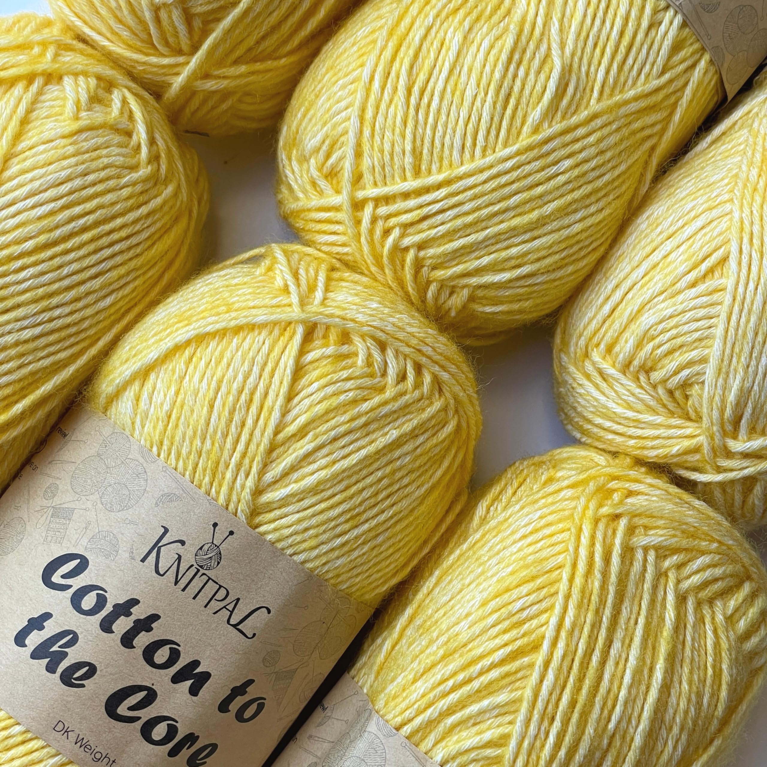 KnitPal Cotton to The Core, Knit & Crochet Yarn, Soft for Babies, 6-Pack, 10.5oz, Light Worsted Gauge 3, Machine Wash (Yellow)