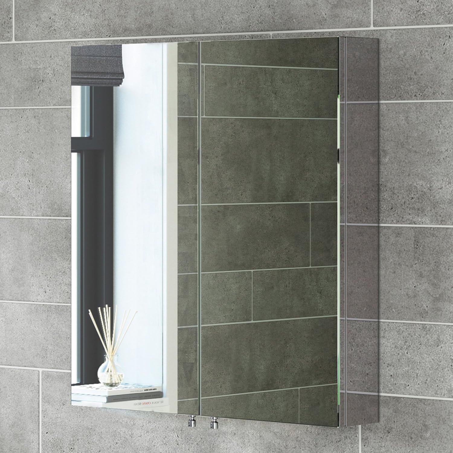670 x 600 Stainless Steel Bathroom Mirror Cabinet Modern Double Door ...