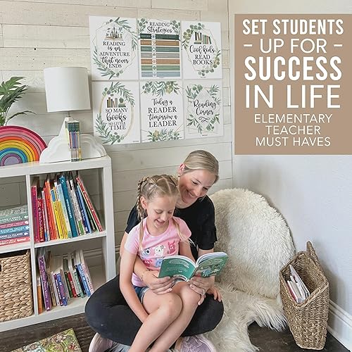 Miniatura 8 de Hadley Designs Carteles de lectura motivacionales para aula primaria 6 estrategias de lectura carteles para decoración de biblioteca de aula,