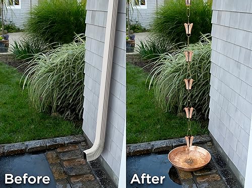 Miniatura 5 de Good Directions Cadena de lluvia de cobre puro de 8.5 pies con flor estriada