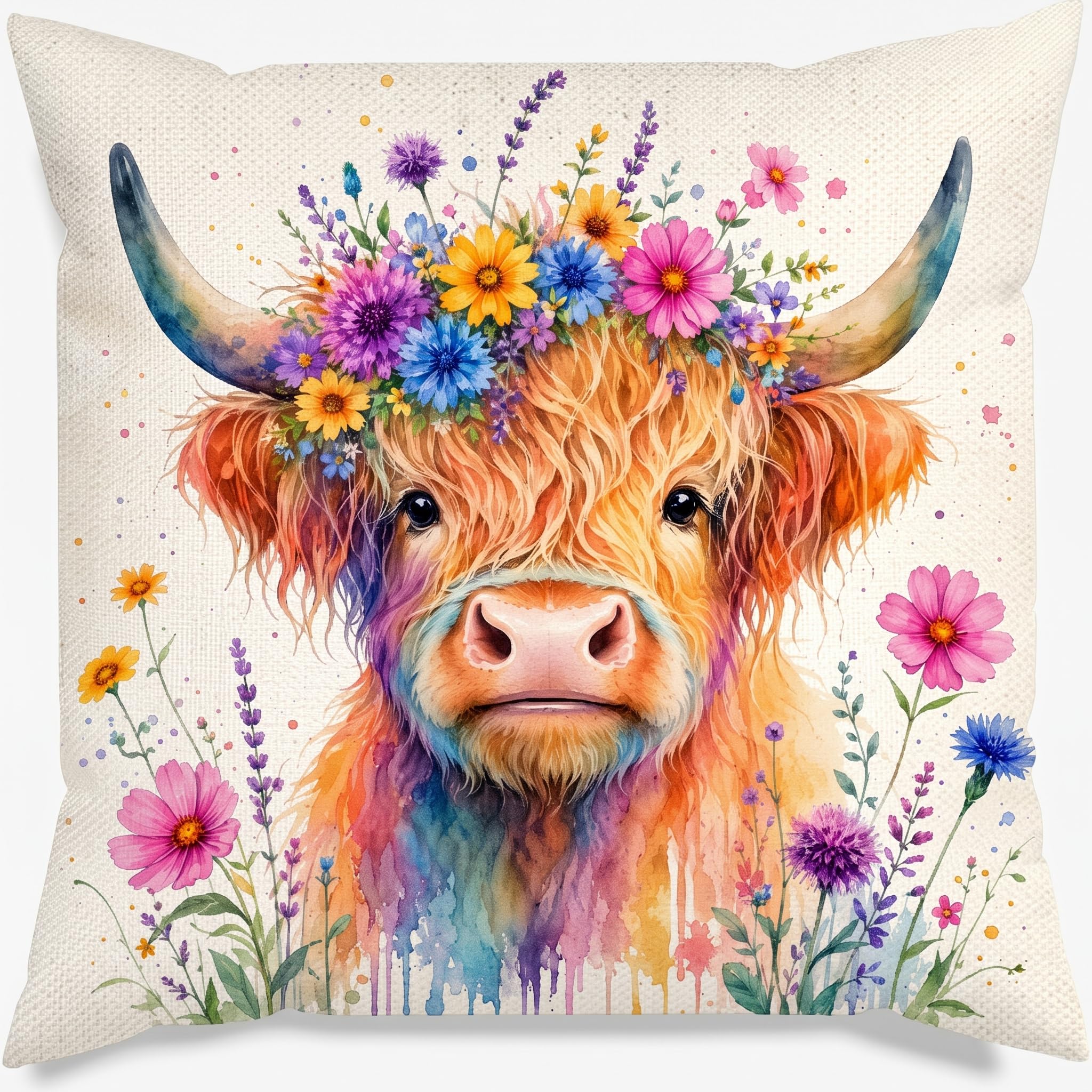 Suxyn Highland Cow Cushion Covers, Highland Cow Gifts for Women (Colorful7, 45 * 45)