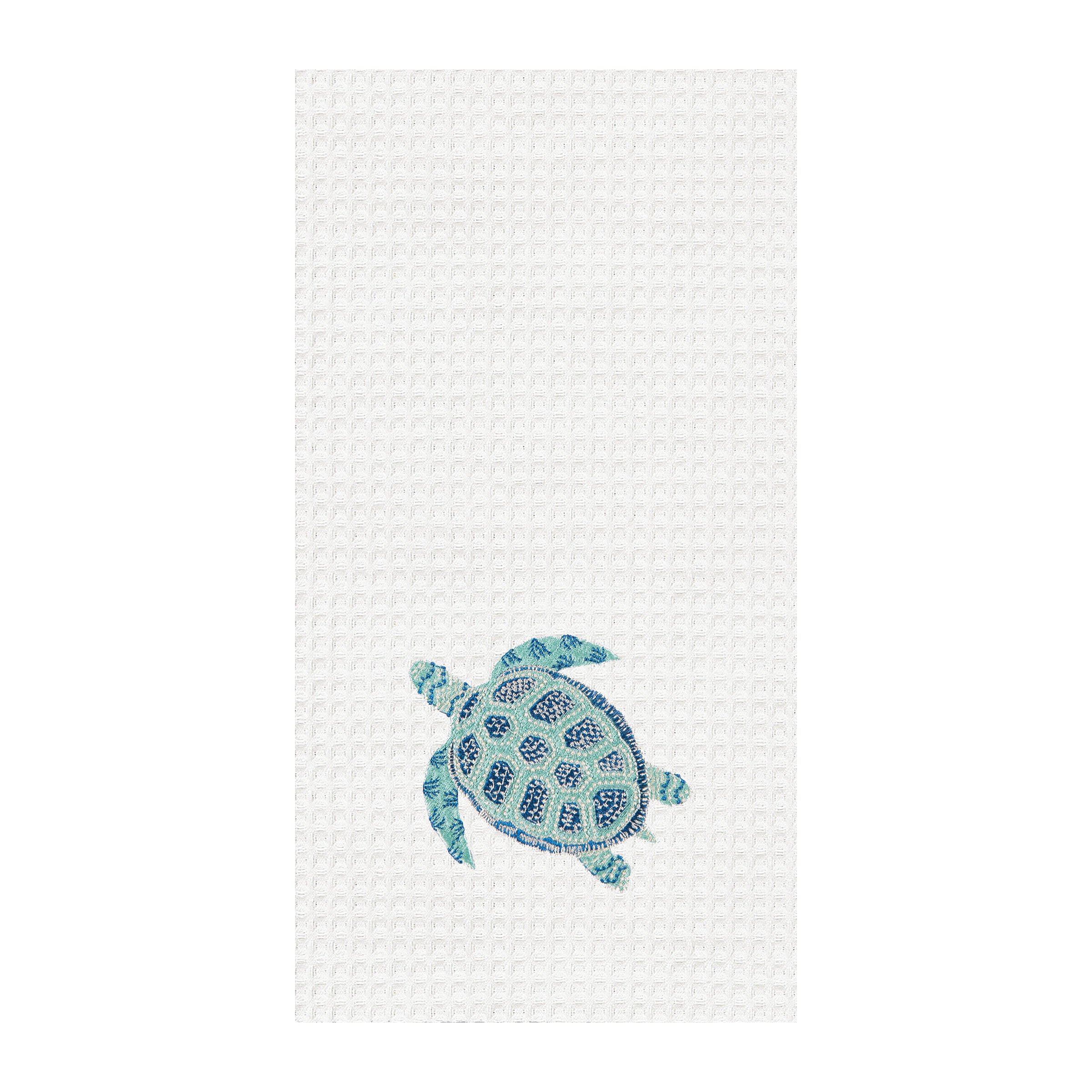 Toalla de cocina de algodón premium C&F Home, paño blanco con elegante bordado de tortuga