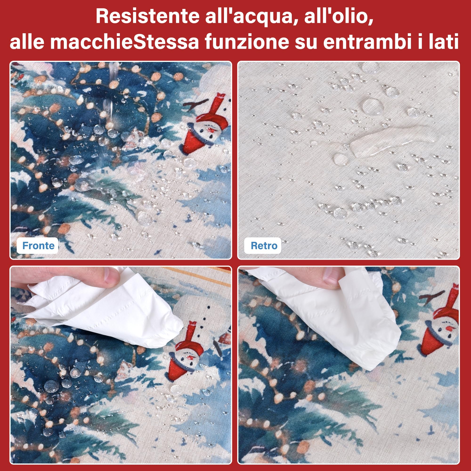 CZL Tovaglia Natalizia Tovaglia Antimacchia Rettangolare con Motivo di Alce Tovaglia Lavabile di Natale Tovaglia Impermeabile di Lino Effetto Poliestere Tovaglia-140 x 240CM