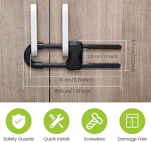 Miniatura 2 de Jetec 10 cerraduras de gabinete para bebés, cajones de prueba en forma de U, cerraduras de seguridad para niños, ajustables, fácil de usar, pestillo