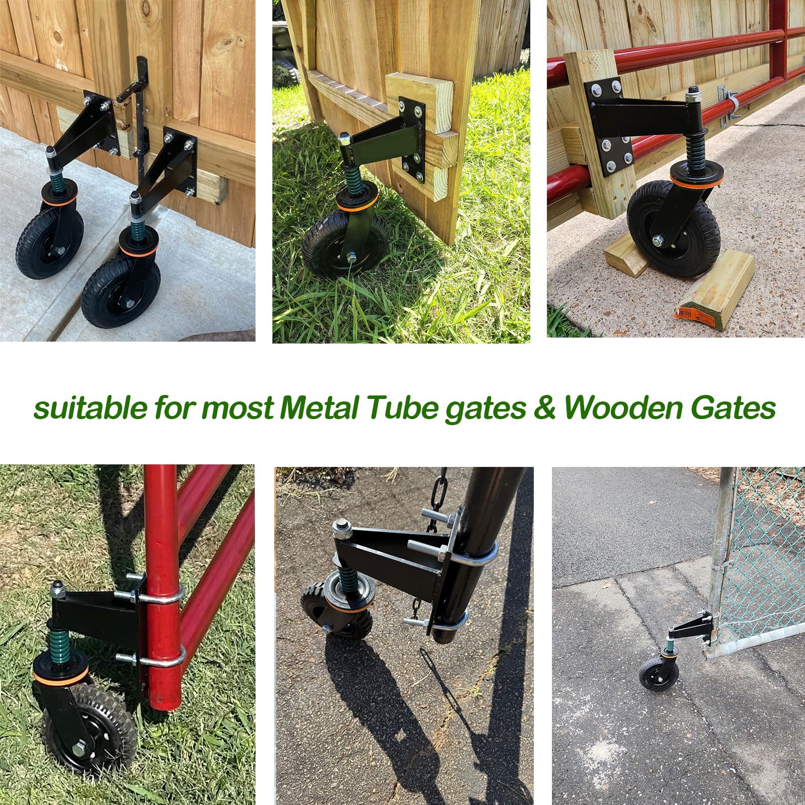 Rueda de puerta de 8 pulgadas para puerta de tubo de metal, puerta de madera, ruedas de puerta de granja, capacidad de 700 libras, rueda con resorte, color negro (paquete de 1)