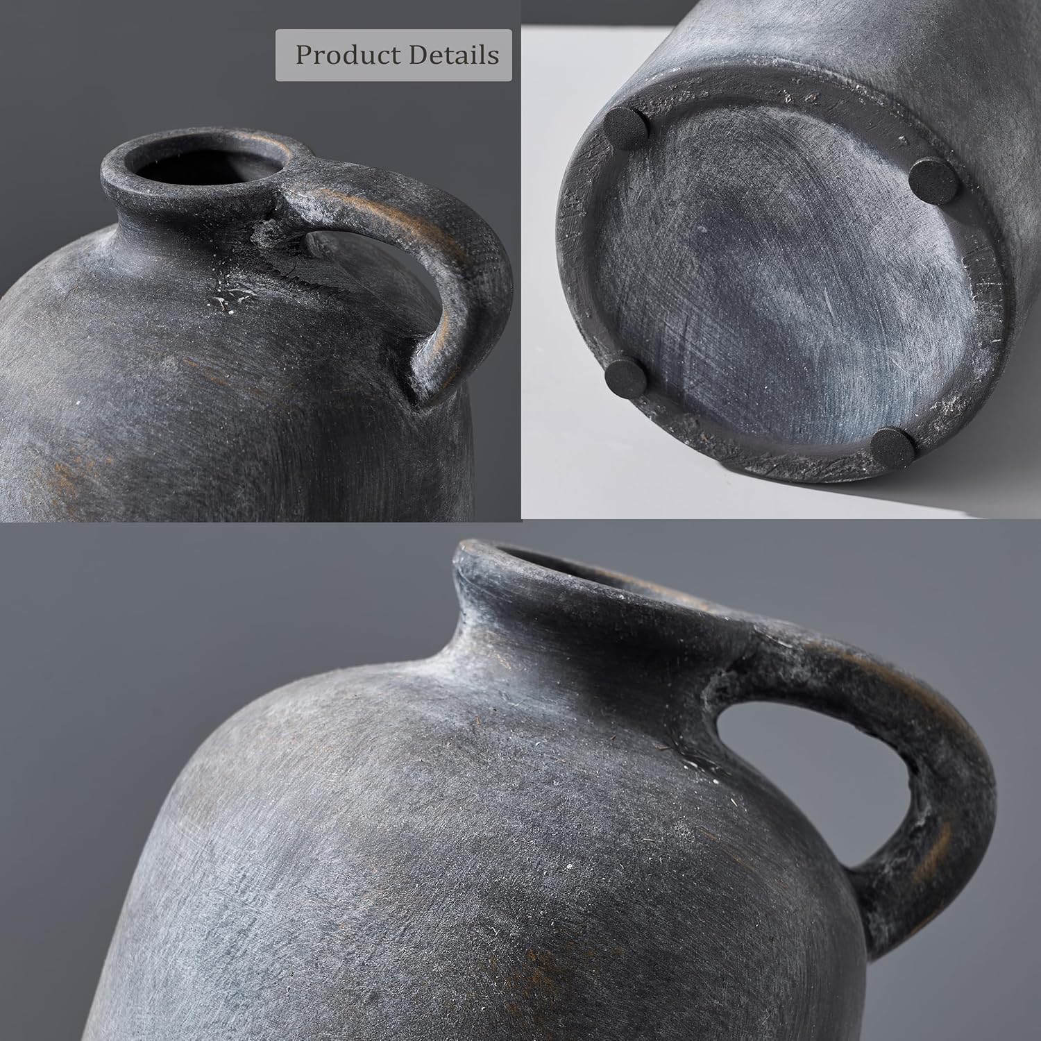 Ceramic Rustic Vase for Home Decor, Terracotta Vase with Handle, Handcrafted Vintage Decorative Flower Vase for Farmhouse, Living Room, Table, Fireplace, Nightstand - Black Bronze - Image 4