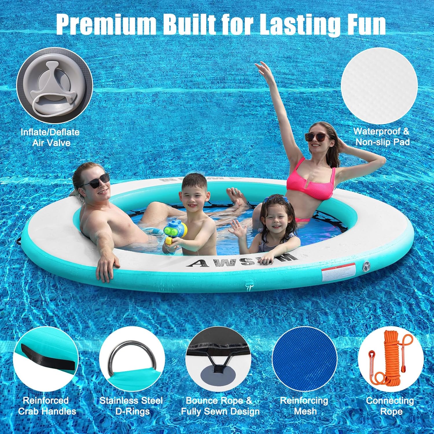 AWSUM Inflatable Water Hammock Round Floating Ring Circle Dock Lake Floats River Raft for Adults Island Swimming Pool Platform for Party