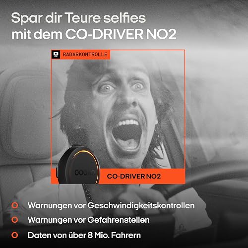 OOONO Co-Driver NO2 - next gen. traffic safety alarm - warns of speed cameras and road hazards - rechargeable - LED indicator - CarPlay & Android Auto compatible - 2