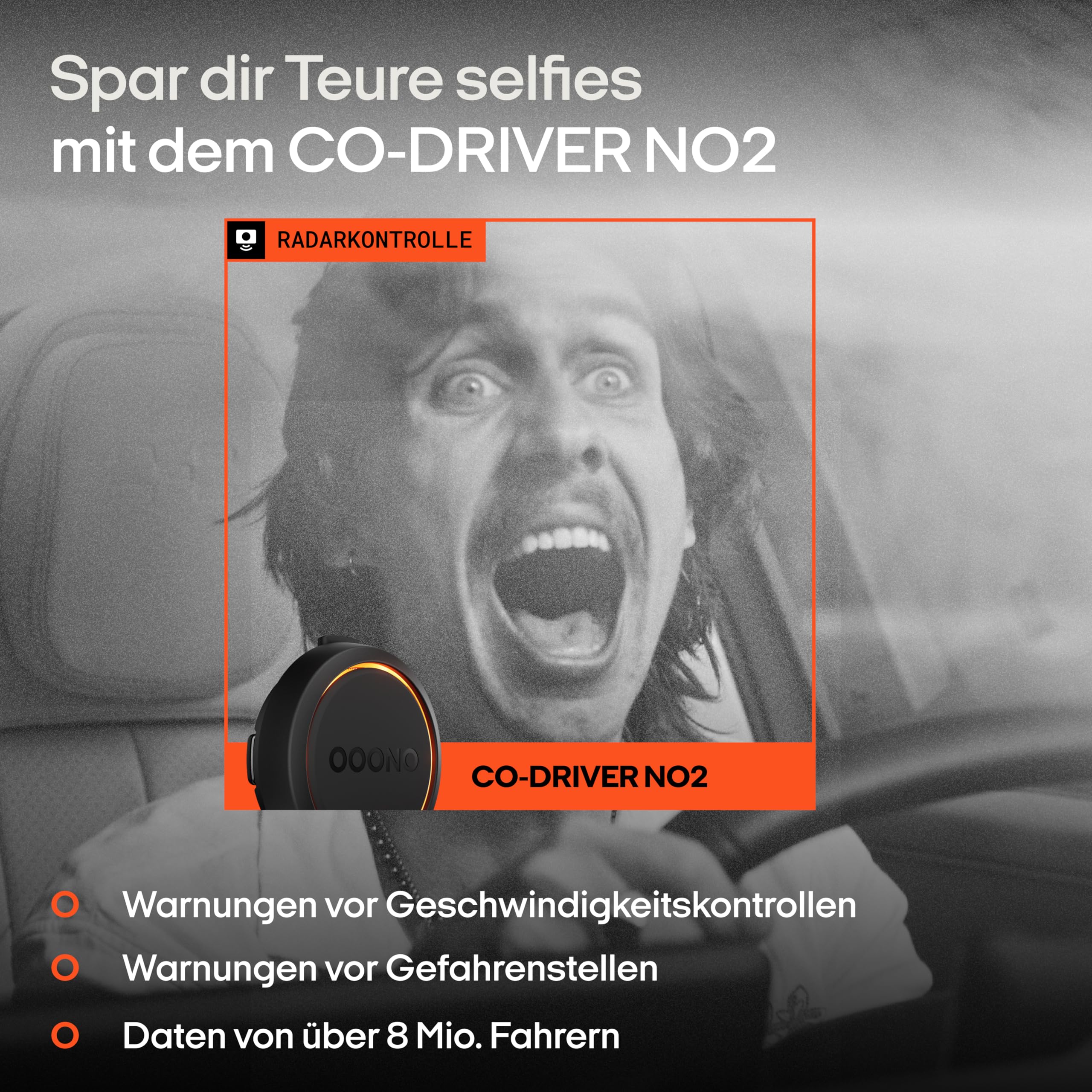 OOONO Co-Driver NO2 - Optimierter Co-Driver fürs Auto - Warnt vor Tempo-Kontrollen und Gefahrenstellen - Wiederaufladbar - LED-Anzeige - CarPlay & Android Auto kompatibel