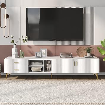 TV Unit for 80 Inch TV, 2 Door 2 Drawers TV Console Table Modern Lowboards Living Room Cabinet Media Stand Furntiure 180cm