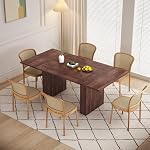 QHITTY 78 Inch Fluted Dining Table, Wood Kitchen Table for 6 to 10, Farmhouse Long Rectangle with Strip Base for Dining Room, Kitchen Walnut
