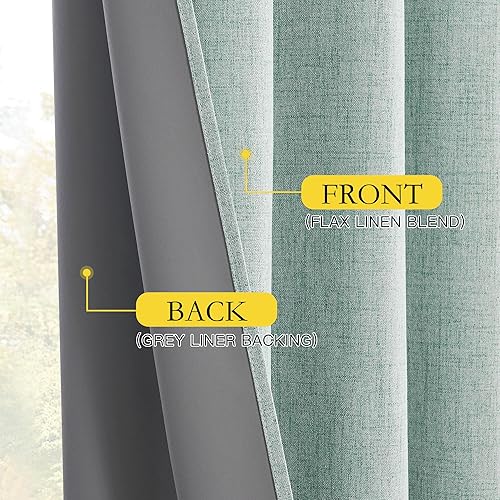 Vista 5 de NICETOWN 100% Absolutely Blackout Linen Curtains with Thermal Insulated White Liner, Seafoam Green, 52 inches Wide, 84 inches Length Energy Saving