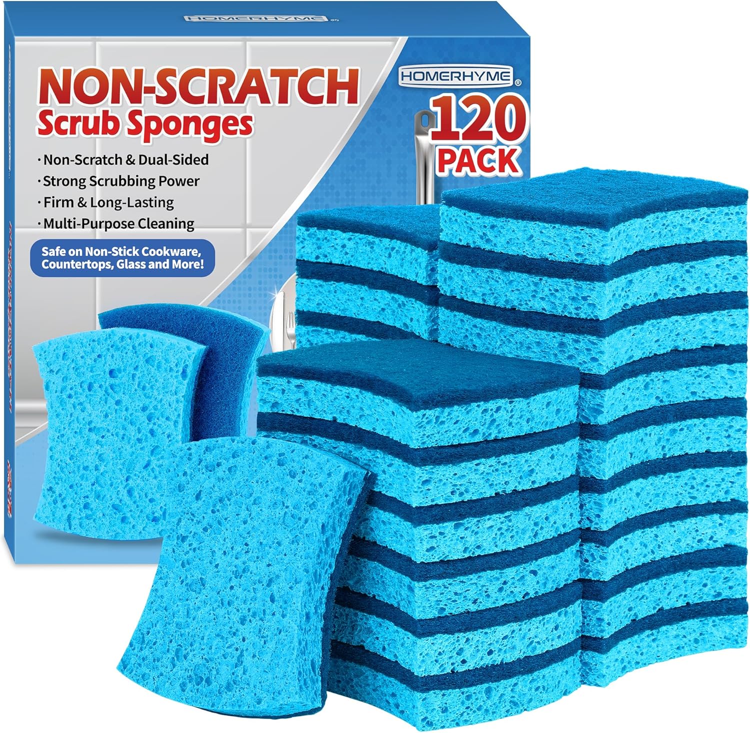 HOMERHYME NonScratch Cellulose Scrub Sponges 120 Pack