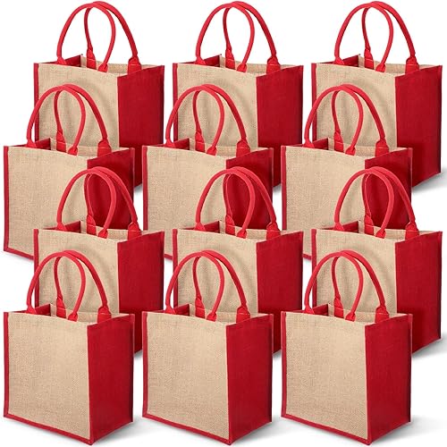 Vista 23 de Saintrygo 12 bolsas de yute de arpillera con asa, reutilizables en blanco, bolsas de regalo para dama de honor, para compras, bodas, bricolaje, 12 x