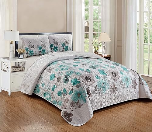 Miniatura 4 de Luxury Home Collection - Juego de colcha reversible con estampado floral