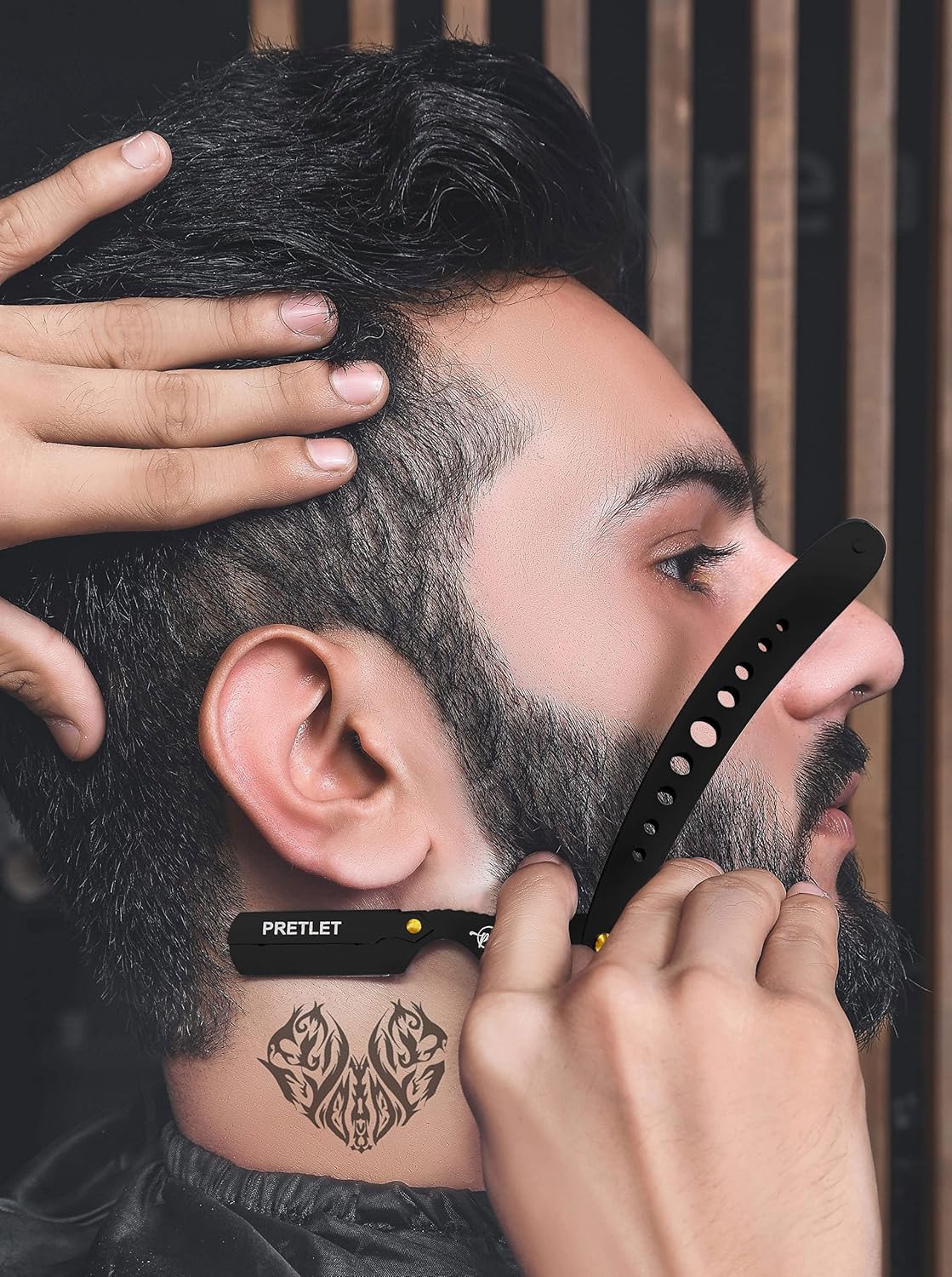 Professional Straight Razor - Straight Edge Single Blade Razor with Single Edge Blades – Stainless Steel Barber Razor for Men Disposable Straight Shaving Razor (Black Razor with Blades)