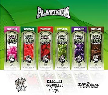 The Original Double Platinum Wraps Non GMO 4 Wraps & Filters per Pack 15 Pack Display - 60 Wraps total (Bubblegum)