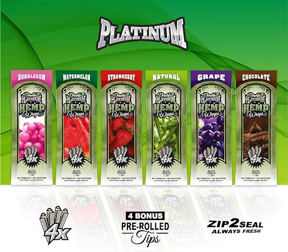 The Original Double Platinum Wraps Non GMO 4 Wraps & Filters per Pack 15 Pack Display - 60 Wraps total (Bubblegum)