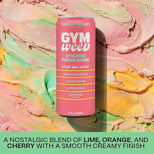 Miniatura 6 de GYM WEED Adaptogen Energy Drink, Rainbow Sherbet  Bebida adaptogénica con cero azúcar  Ashwagandha, melena de león, cafeína y L-teanina para energía