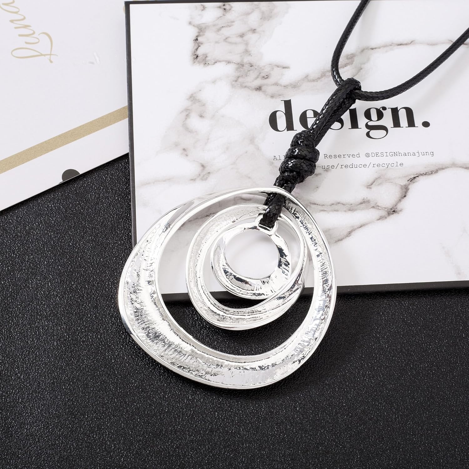 Long Pendant Necklaces Silver Pendant Natural Black Rope Chain Bohemian Necklace for Women with Gift Box - Image 6
