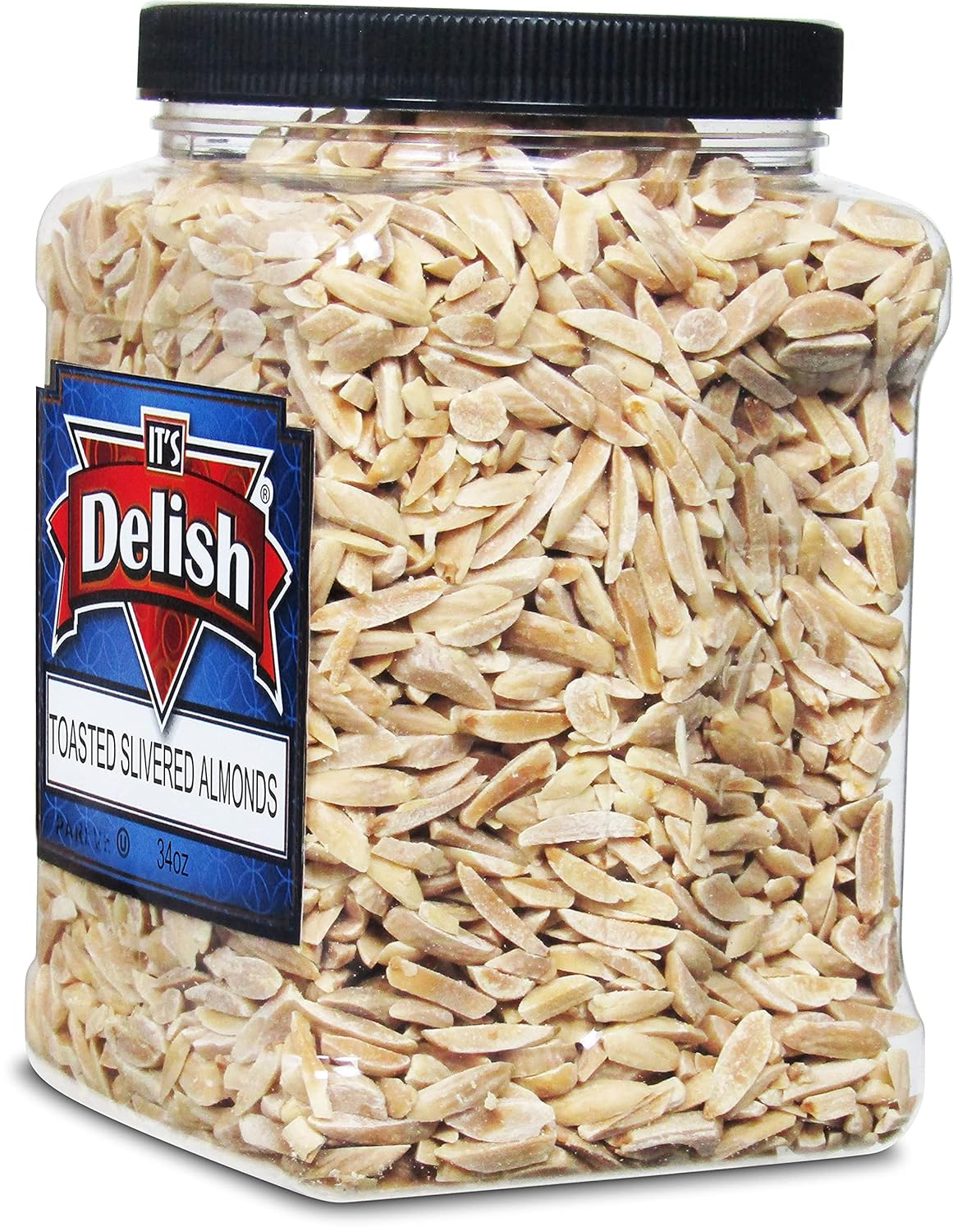Gourmet Toasted Slivered Almonds by It's Delish, 34 OZ (2.1 lbs) Jumbo Container - Bulk Oven Fresh Dry Roasted Almonds Slivers – Healthy Snack, Topping for Salad, Desserts & Yogurt – Kosher Certified