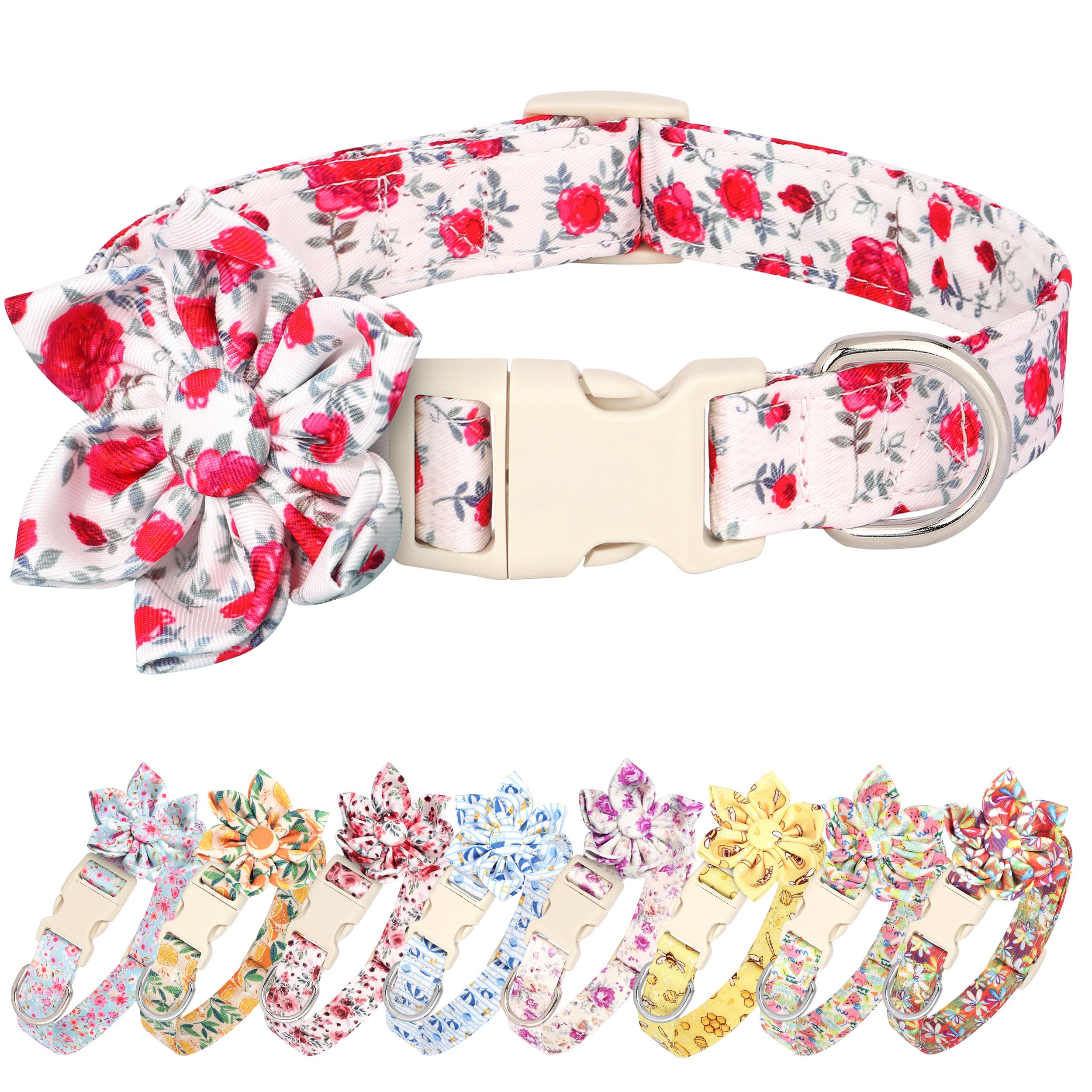 Collier pour chien doux Beirui anti-irritation à motif fleur rouge M