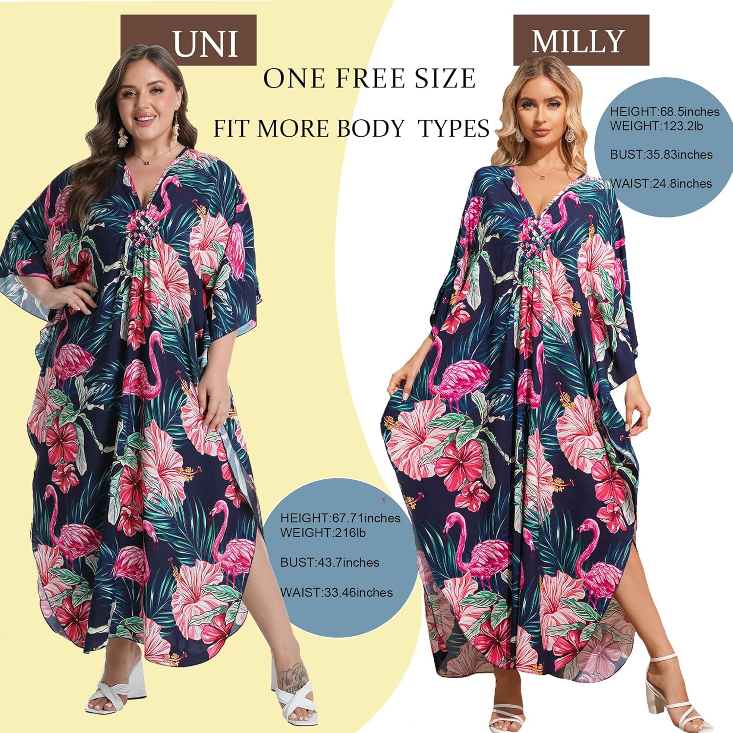 Kaftan Dresses Colorful Floral Print Cover Ups Maxi Beach Cover Ups V Neck Batwing Sleeve for Women Swimwear - Image 5