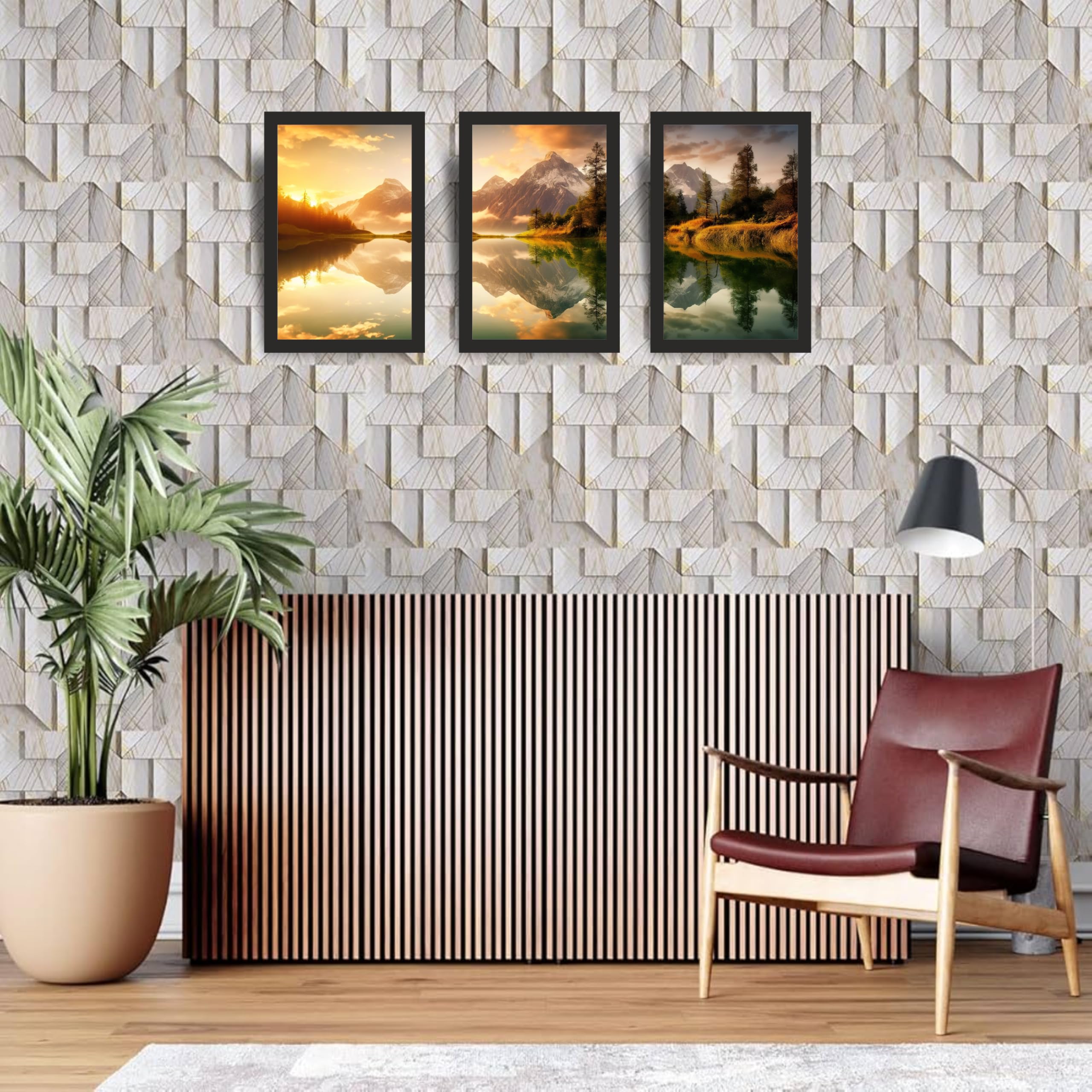 Sunset Mountain Reflection Wall Art Frame Set of 3