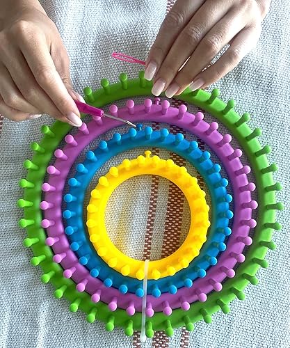 MAHITOI Juego de telar largo, 4 tamaños y colores surtidos, alfileres de anclaje, manta de bebé de punto, sombrero, calcetín, chal, guante, bufanda,