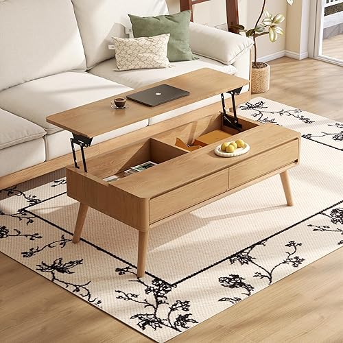 Lift Top Coffee Table, 100% Solid Oak Wood Log Color