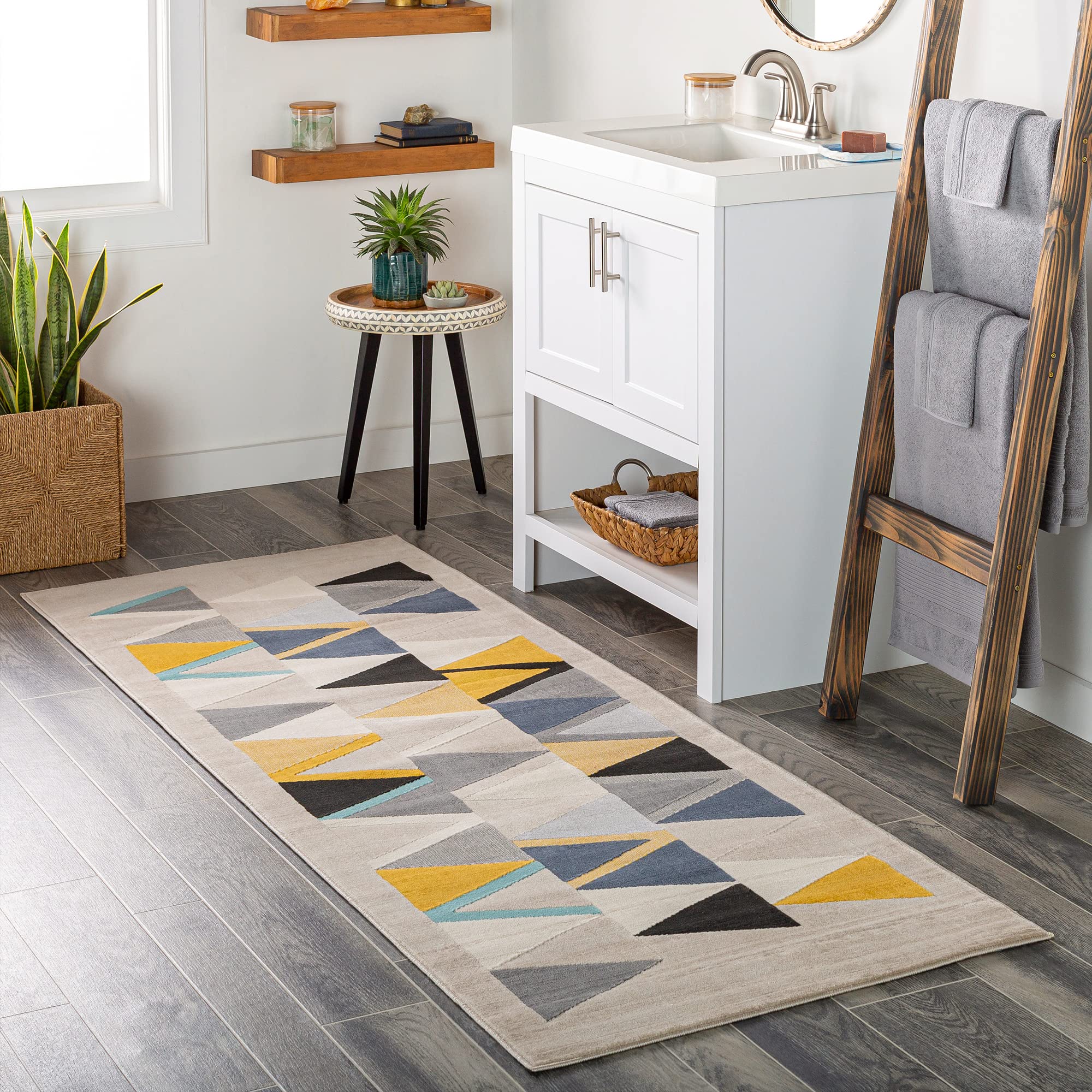 Livabliss Delaney Marietta Geometric Runner 80x220 cm – Scandi Boho Pattern for Hallway & Kitchen, Easy Care, Brown, Beige, Yellow & Blue