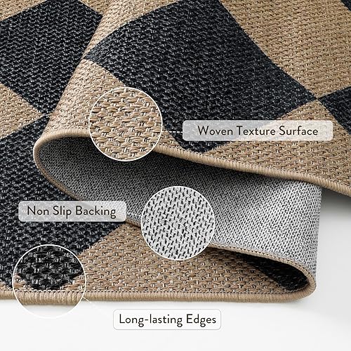 Miniatura 4 de Lahome - Tapete de yute sintético lavable y antideslizante, con diseño a cuadros, para interiores, exteriores, tapete neutro de diamantes color