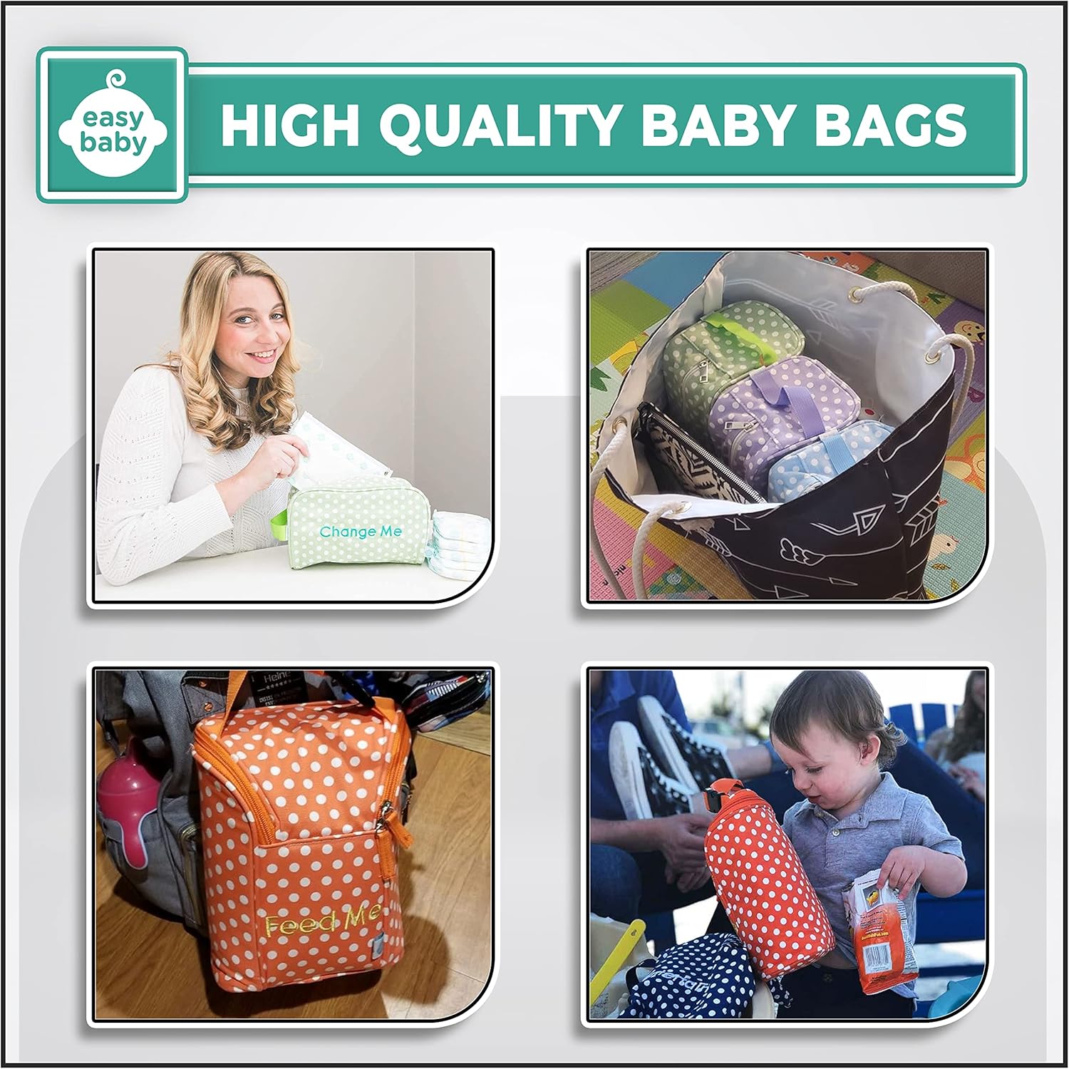 Easy Baby - Diaper, Bottle, and Supplies - Organizer Pouches and Changing Pad - Change, Feed, Dress, and Clean Me (8 Pack Laguna) | Organizing Packing Tote Cubes for Baby Items
