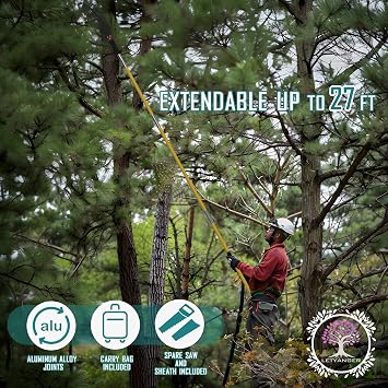 Pole Saws for Tree Trimming, 7.3-27 ft Extendable Tree Trimmers Long Handle Pruner, Sharp Steel Blade and Scissors High Branches Trimming, Tree Pruner, Tree Saw (7.3-27 ft with Scissors)